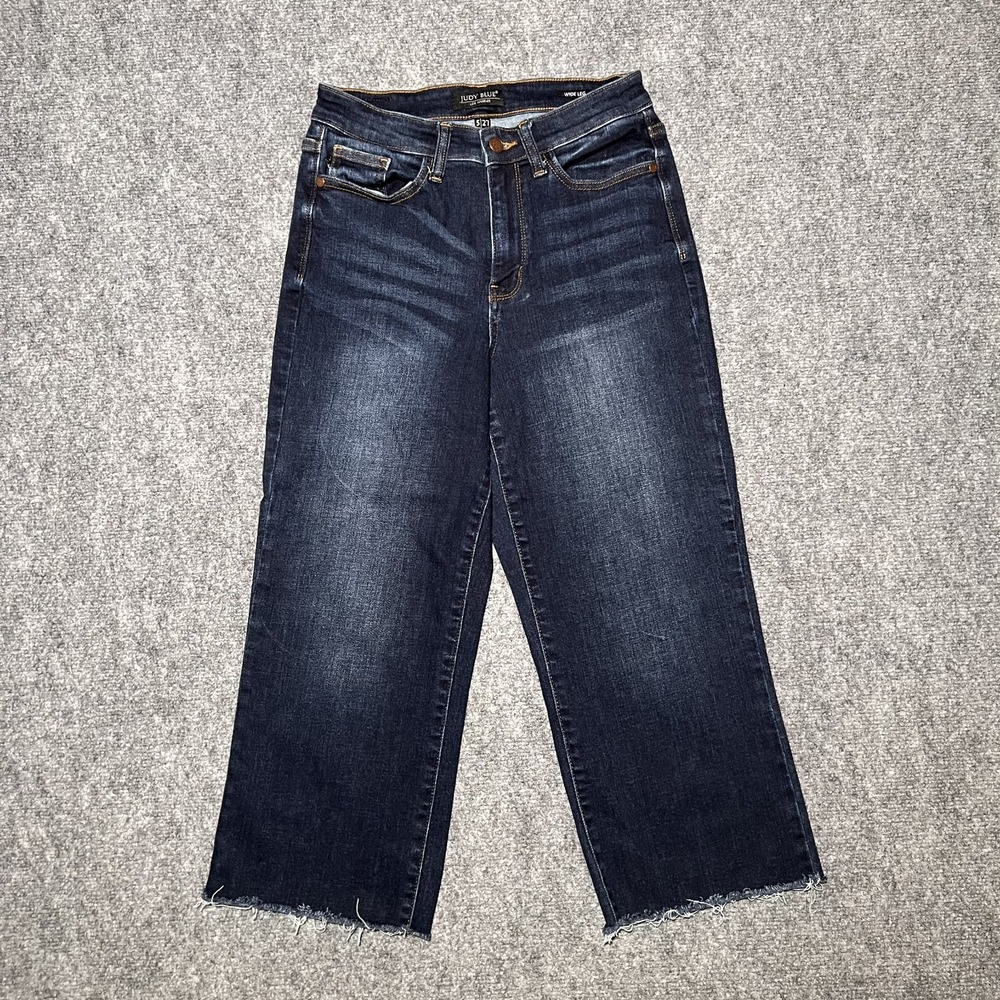 Judy Blue Jean Dark Wash Wide Leg Crop High Rise Pocket Cropped‎ Raw Hem 5/27